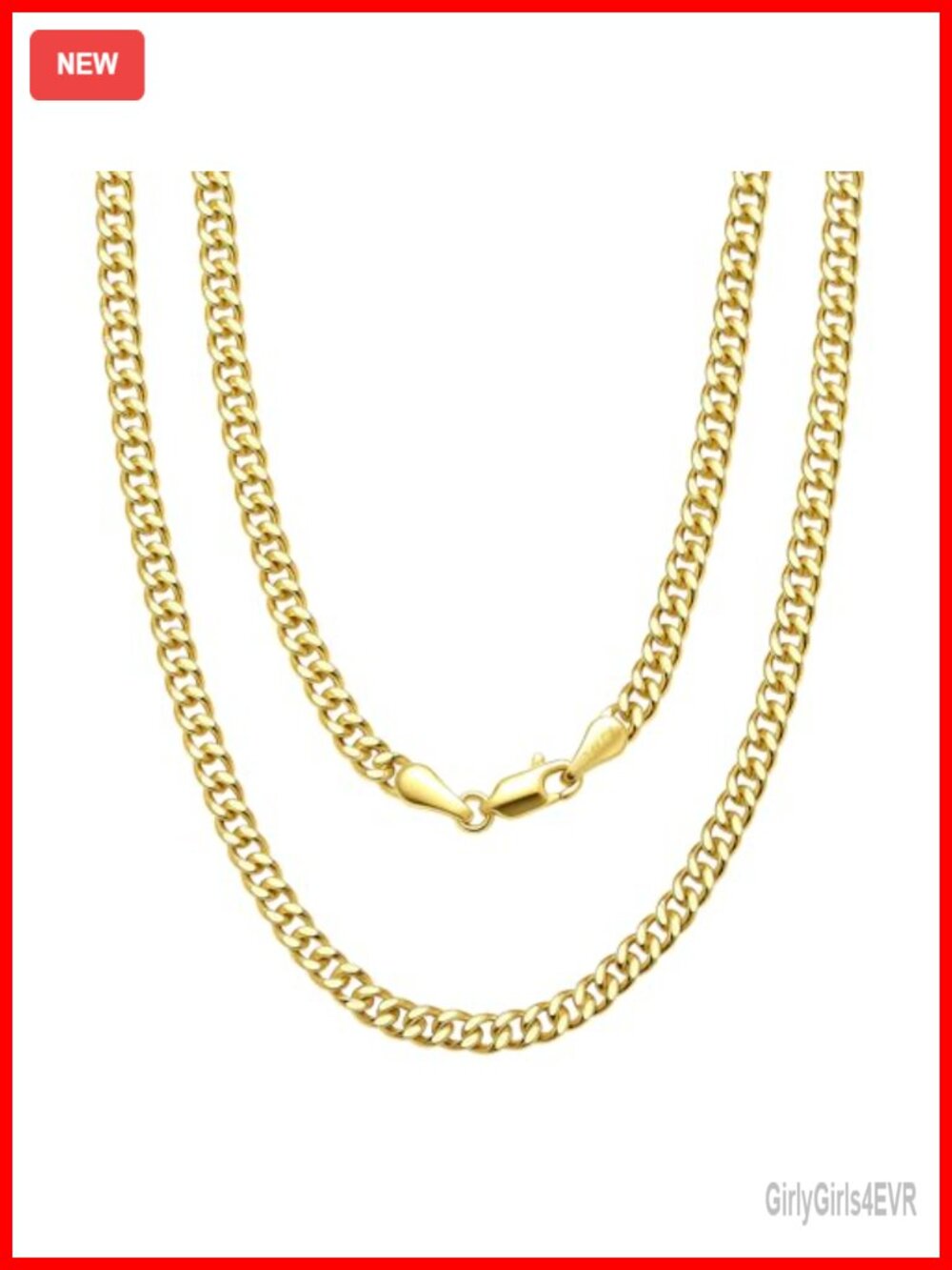 14K Gold Cuban Link Chain Necklace 4mm Lobster Clasp